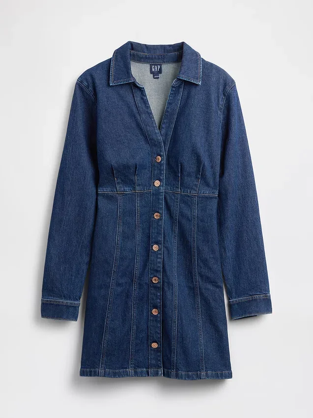 Denim Pleated Mini Dress