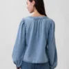 Denim Puff-Sleeve Top