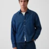 Denim Relaxed Straight-Hem Shirt