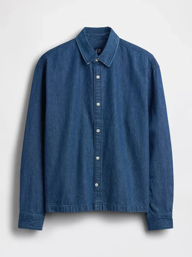 Denim Relaxed Straight-Hem Shirt