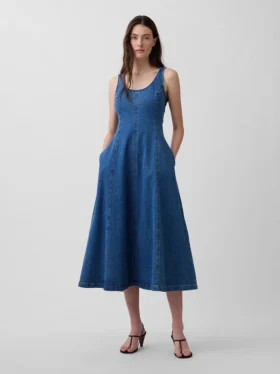 Denim Scoop Neck Maxi Dress