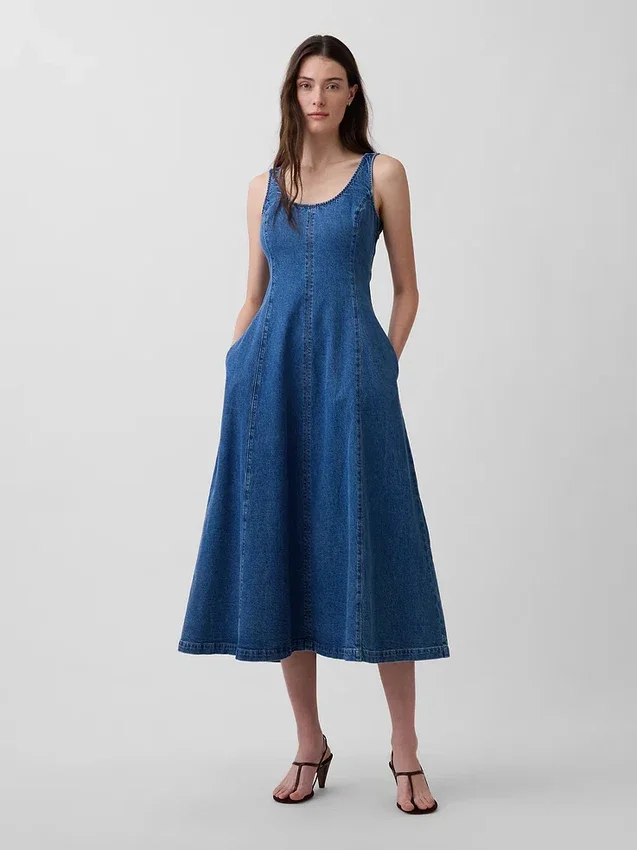 Denim Scoop Neck Maxi Dress