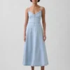 Denim Seamed Corset Maxi Dress