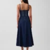 Denim Seamed Corset Maxi Dress