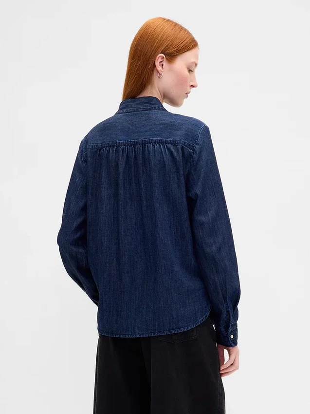 Denim Tie-Neck Shirt