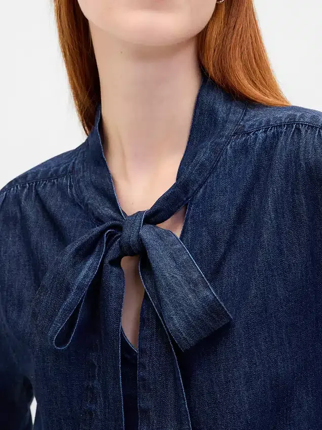 Denim Tie-Neck Shirt