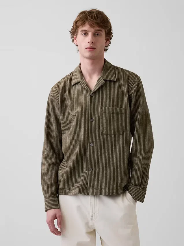 Dobby Stripe Relaxed Straight-Hem Shirt