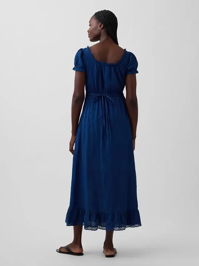 Embroidered Puff-Sleeve Maxi Dress