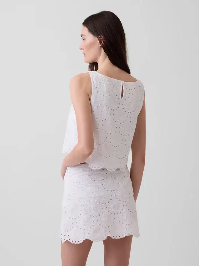 Eyelet Crop Shell Tank Top