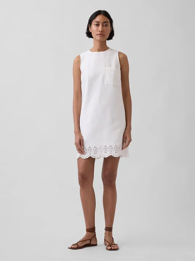 Eyelet Hem Mini Shift Dress