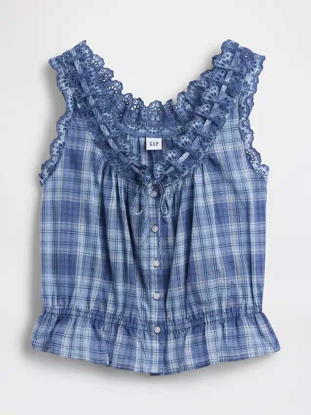 Eyelet Tie-Front Crop Peplum Top