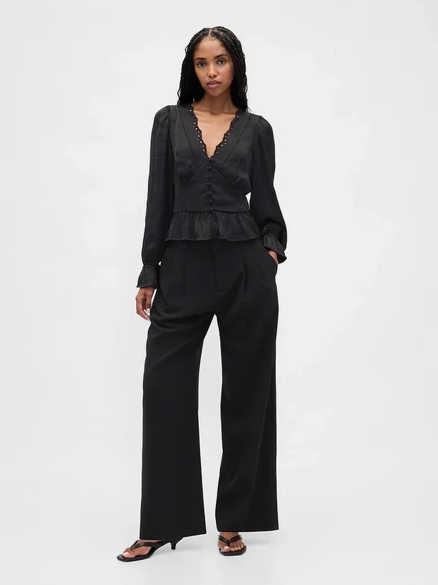 Eyelet V-Neck Peplum Top