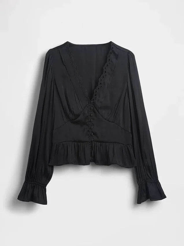 Eyelet V-Neck Peplum Top