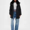 Faux Fur-Trim Midi Puffer Jacket