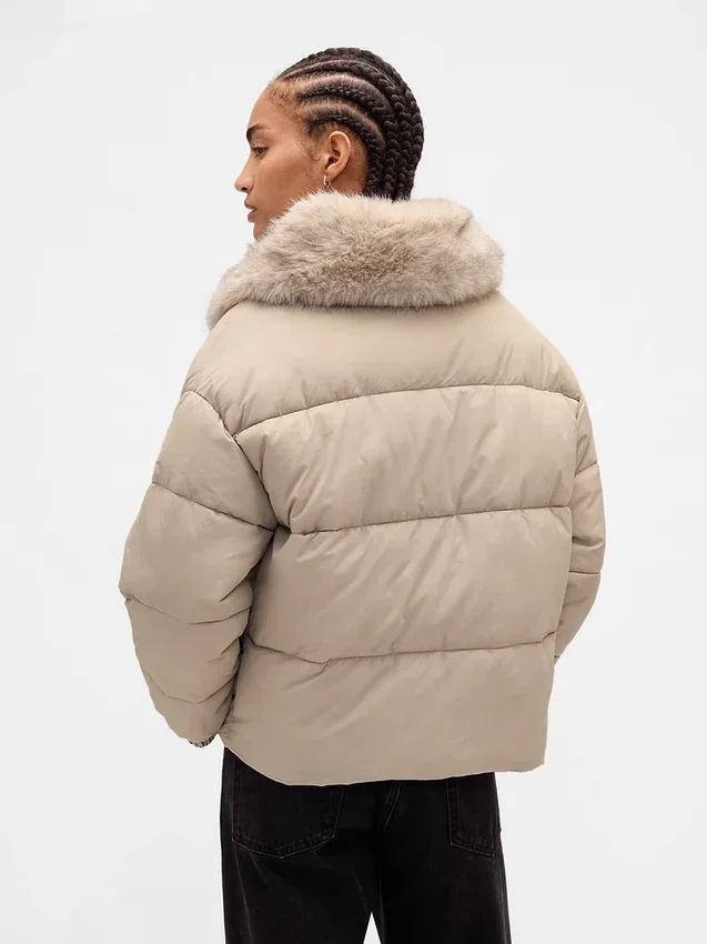 Faux Fur-Trim Puffer Jacket