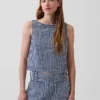 Gingham Denim Crop Shell Tank Top