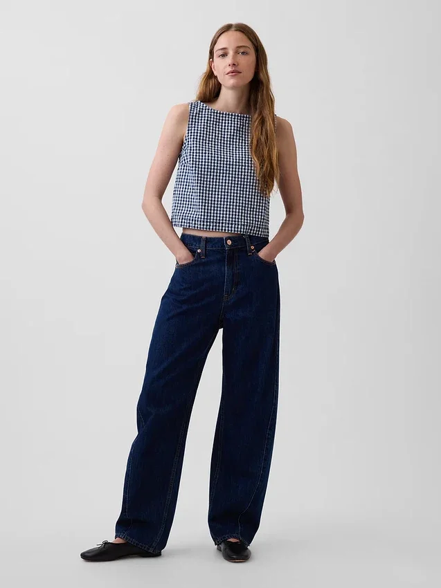 Gingham Denim Crop Shell Tank Top
