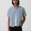 Gingham Denim Relaxed Straight-Hem Shirt
