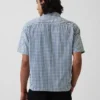 Gingham Denim Relaxed Straight-Hem Shirt