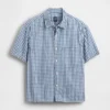 Gingham Denim Relaxed Straight-Hem Shirt