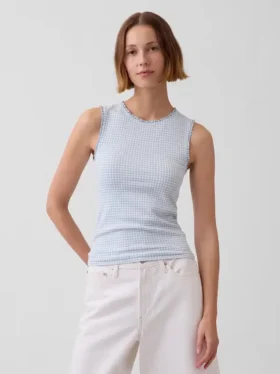 Gingham Pointelle Shell Tank Top