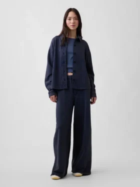 Heavyweight French Terry Oversized Button-Front Shirt