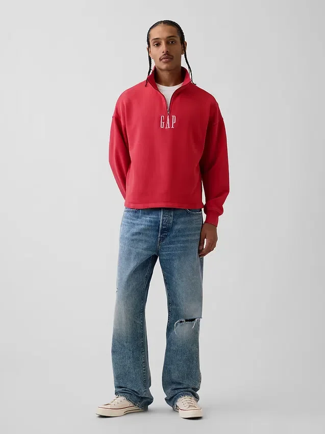 Heavyweight Oversized Logo Quarter-Zip Pullover