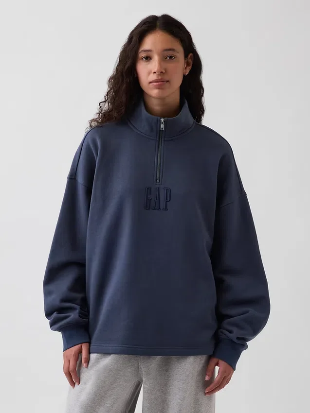 Heavyweight Oversized Logo Quarter-Zip Pullover