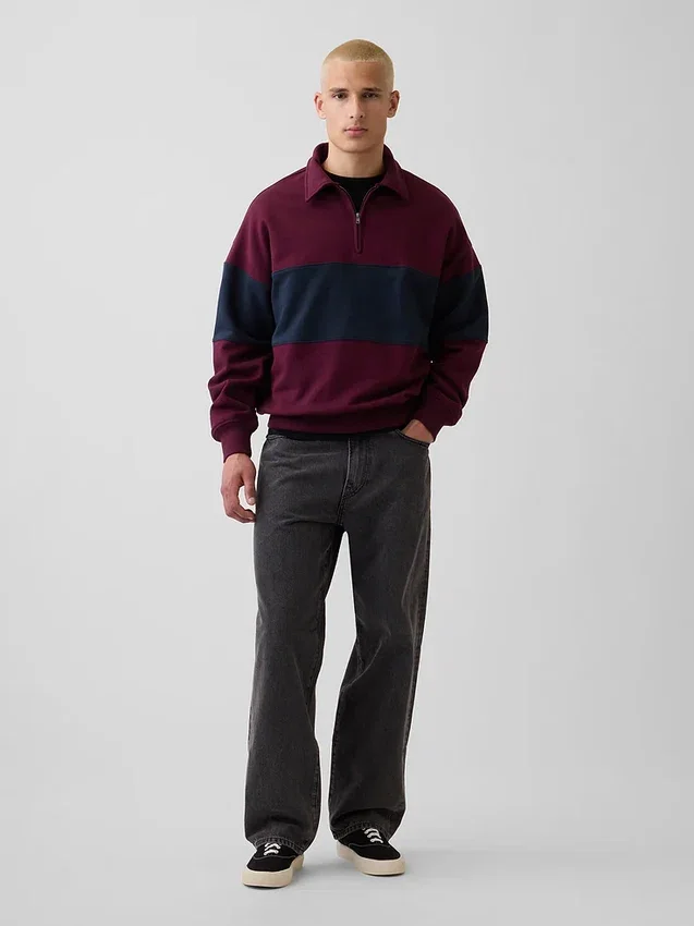 Heavyweight Oversized Stripe Half-Zip Pullover