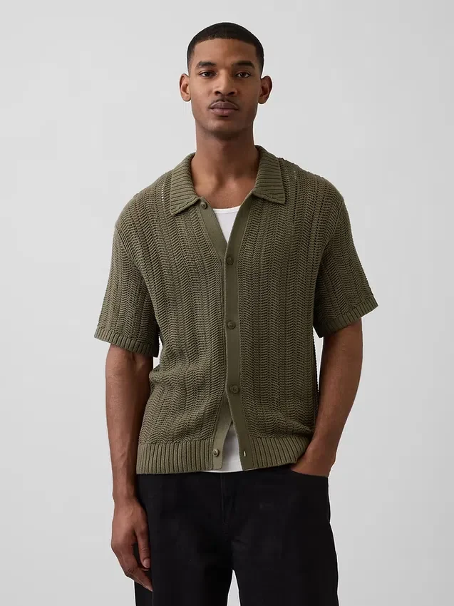 Herringbone Crochet Sweater Shirt