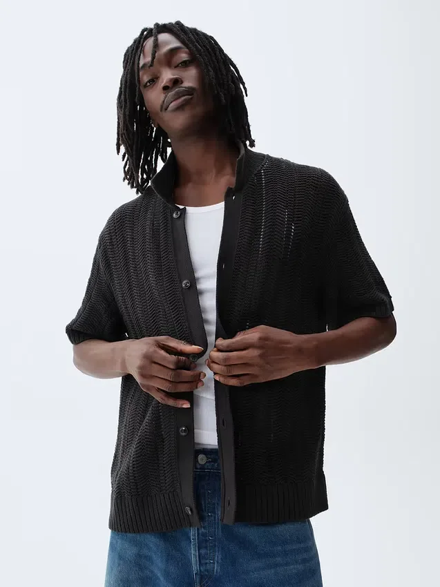 Herringbone Crochet Sweater Shirt