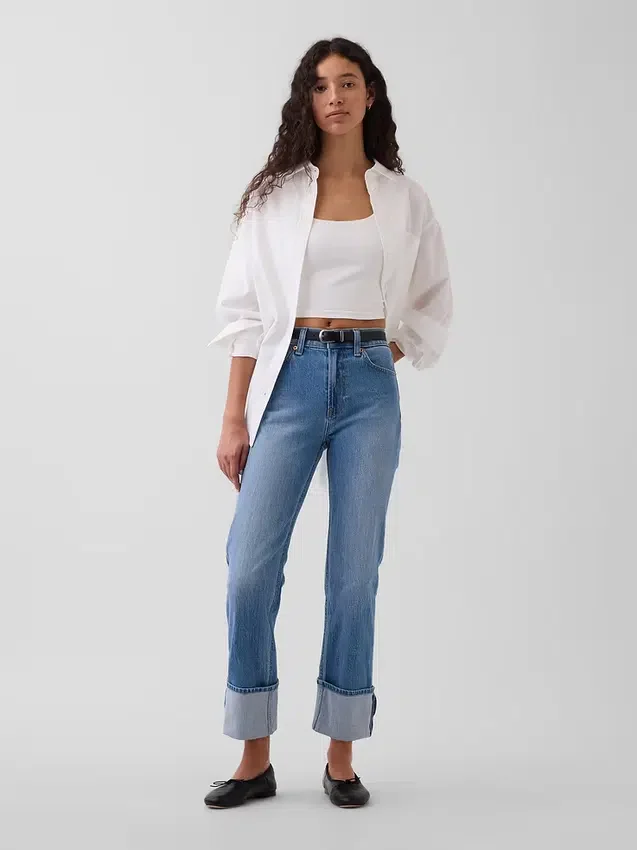 High Rise Cuffed '90S Slim Straight Jeans