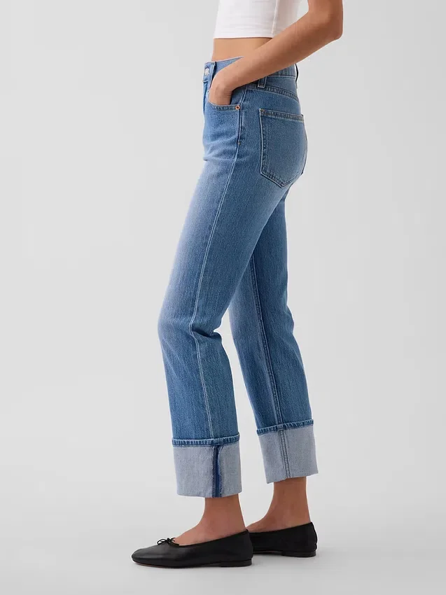 High Rise Cuffed '90S Slim Straight Jeans