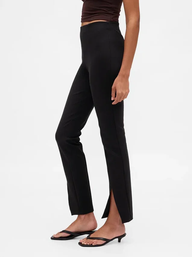 High Rise Double Knit Split-Hem Flare Pants