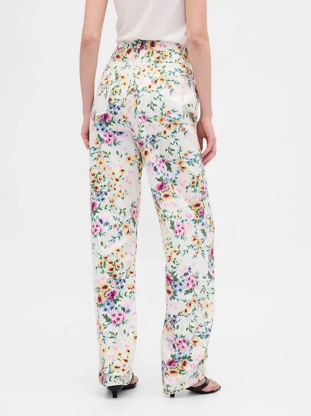High Rise Floral Barrel Jeans