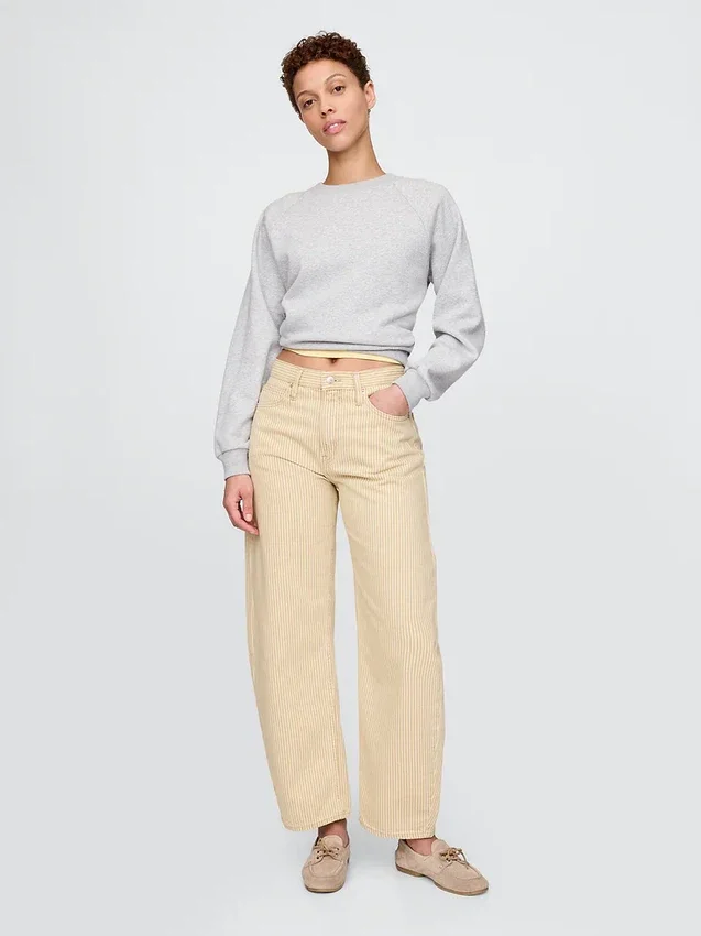 High Rise Khaki Stripe Barrel Jeans