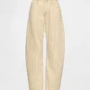 High Rise Khaki Stripe Barrel Jeans