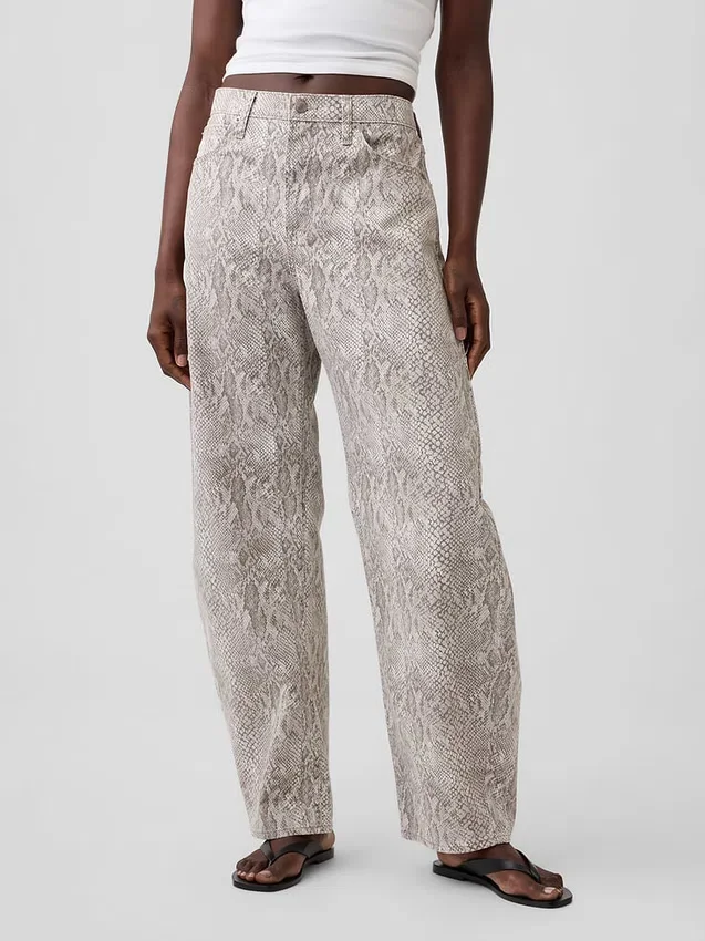 High Rise Snake Print Barrel Jeans