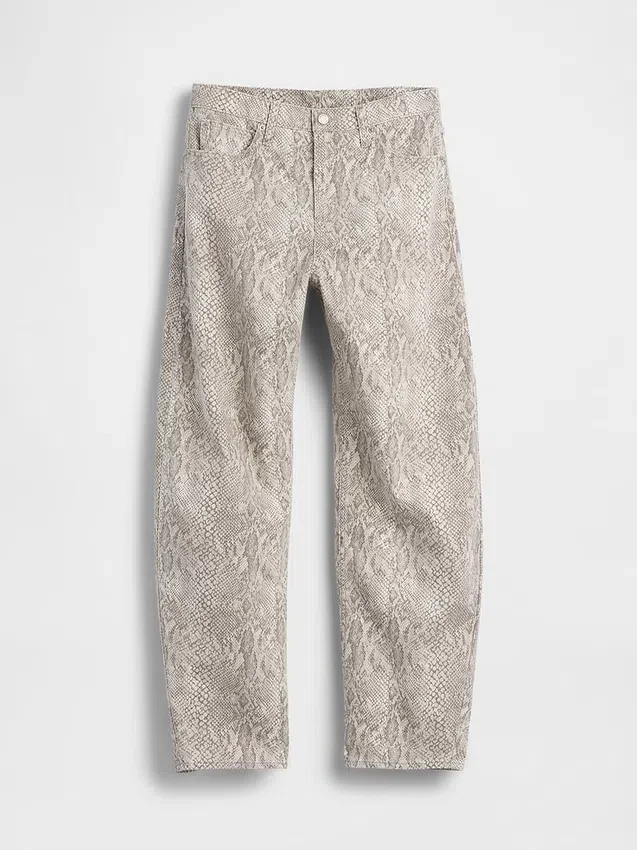 High Rise Snake Print Barrel Jeans