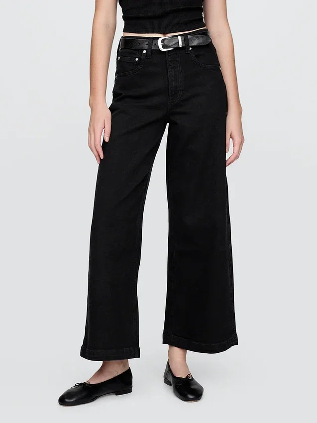 High Rise Stride Wide-Leg Ankle Jeans
