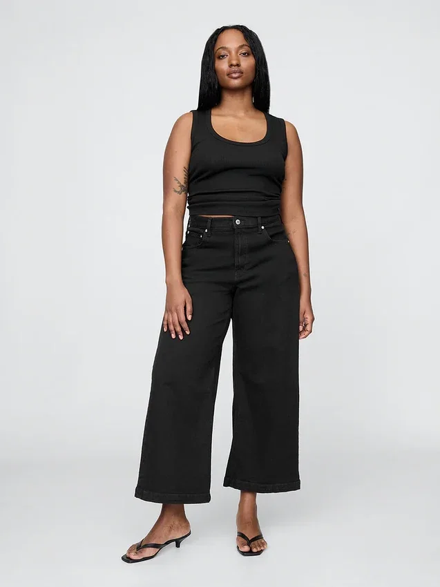 High Rise Stride Wide-Leg Ankle Jeans