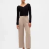 High Rise Twill Straight Ankle Pants