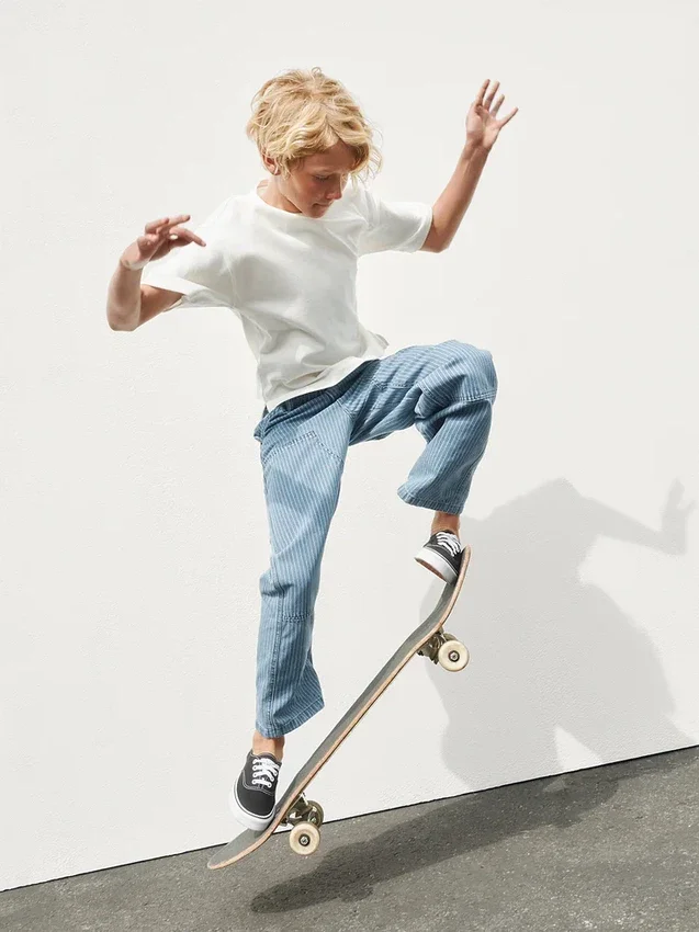 Kids Baggy Stripe Double-Knee Carpenter Jeans