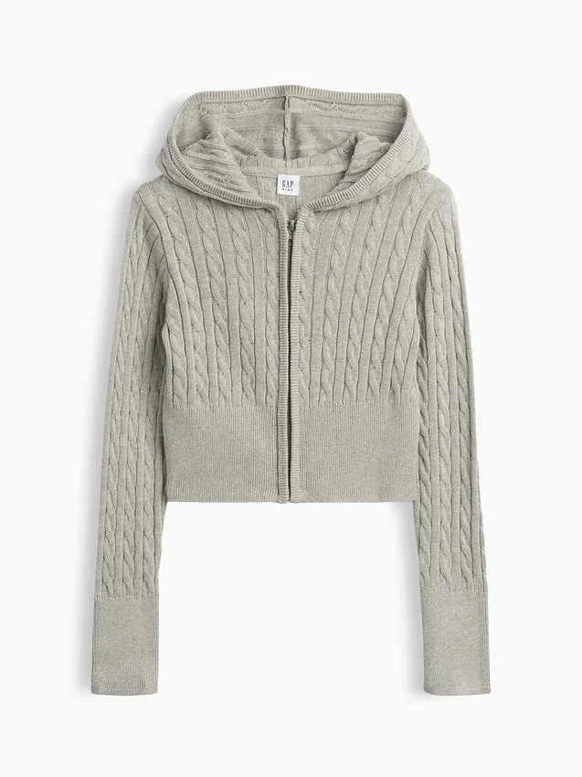 Kids Cable-Knit Sweater Zip Hoodie