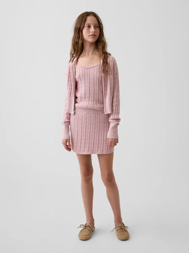Kids Cable-Knit Sweater Zip Hoodie
