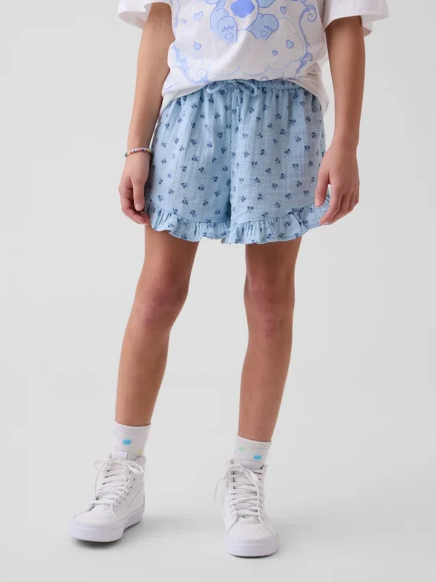Kids Cotton Gauze Easy Ruffle Shorts