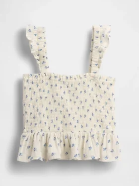 Kids Cotton Gauze Smocked Peplum Top