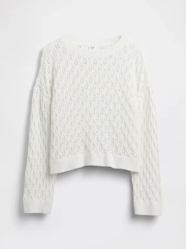 Kids Crochet Oversized Crewneck Sweater