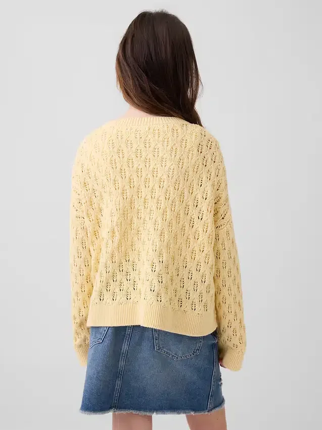 Kids Crochet Oversized Crewneck Sweater