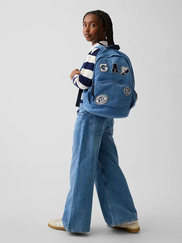 Kids Denim Logo Patch Backpack